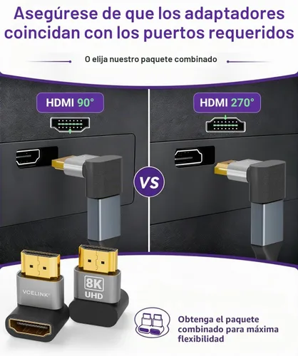 Vista 6 de VCELINK 10K 8K HDMI 2.1 Adaptador de ángulo recto para TV montado 48Gbps