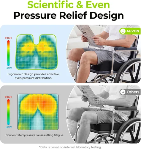 Vista 8 de AUVON Cojines antideslizantes para silla de ruedas con diseño delantero alto, trasero bajo y joroba, cojín de asiento ergonómico para optimizar