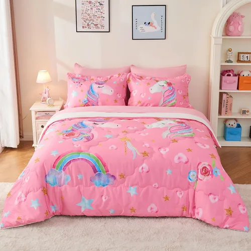 Vista 16 de Wajade Juego de edredón de 7 piezas con lazo azul para niñas, juego de ropa de cama tamaño individual con sábana y 2 fundas de almohada, 2 fundas