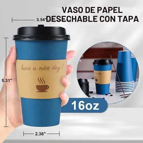 Vista 2 de Clawsoff - Paquete de 100 tazas de café de papel desechables de 16 onzas Azul marino-100Pack