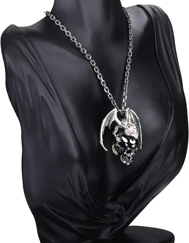 Vista 8 de Skullis Necklace of Gemstone&925 Sterling Silver Carved Crystal Draon Skull Pendant with Sterling Silver Chain, for Men and Women, Skull Jewelry