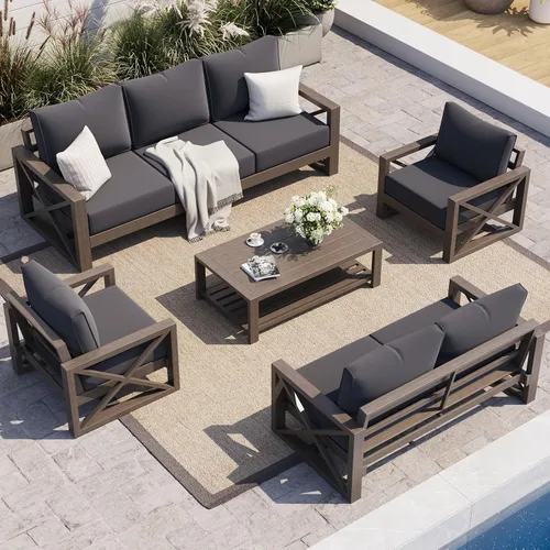 Vista 17 de UDPATIO Juego de muebles de patio al aire libre de aluminio, grano de Beige