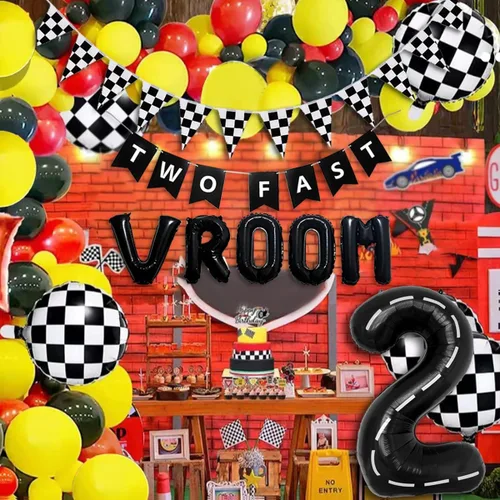 Vista 6 de 134 piezas Suministros de decoración de fiesta de cumpleaños de coche de carreras para niños - Globos de temática de carreras de cumpleaños Globos