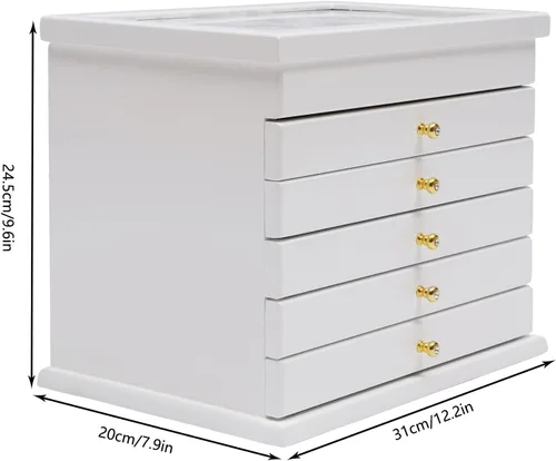 Vista 7 de Rosyouth Joyero, organizador de joyas de piel sintética de 6 niveles, joyero con tapa de vidrio con 5 cajones para collares, pulseras, relojes