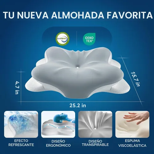 Vista 5 de Almohada cervical para el dolor de cuello, espuma viscoelástica ergonómica para personas que duermen de lado y espalda