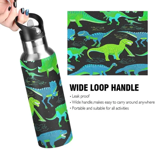 Vista 4 de Botella de agua de acero inoxidable de 32 onzas, botellas de agua a prueba de fugas para gimnasio, viajes al aire libre, escuela, dinosaurios