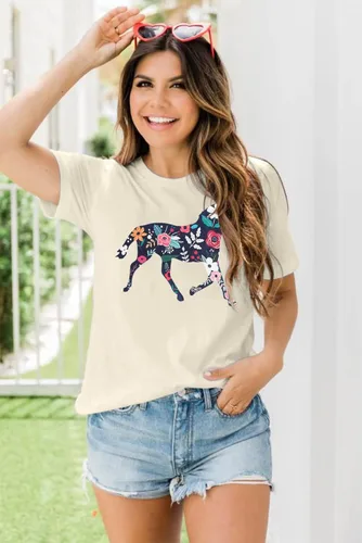 Vista 3 de Camisa de caballo para mujer, diseño de caballo floral, camiseta de regalo para amantes de los caballos, camiseta vaquera occidental de manga corta