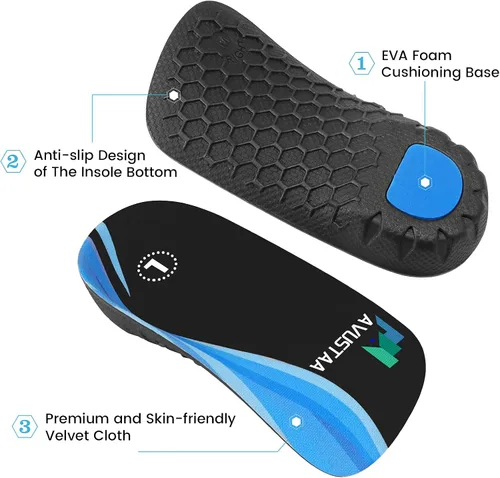 Vista 4 de Plantillas de soporte de arco alto 3/4 inserciones ortopédicas para pies planos, alivio de la fascitis plantar, plantillas de zapatos para hombres