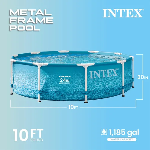 Vista 2 de Intex 28206EH Piscina grande redonda sobre el suelo con paredes laterales reforzadas y marco de metal para patio trasero o uso al aire libre, 10