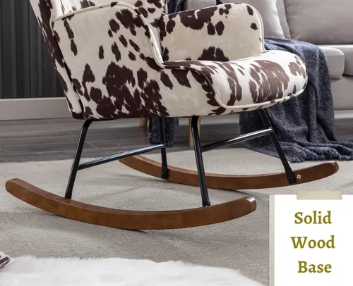 Vista 5 de EALSON Mecedora tapizada de tela, silla mecedora con respaldo copetudo y base de madera, sillón moderno y cómodo para dormitorio, sala de estar, vaca
