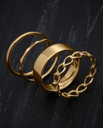 Vista 4 de Milla Anillos de plata de ley para mujer, delicados anillos de oro apilables con círculo abierto y cadena