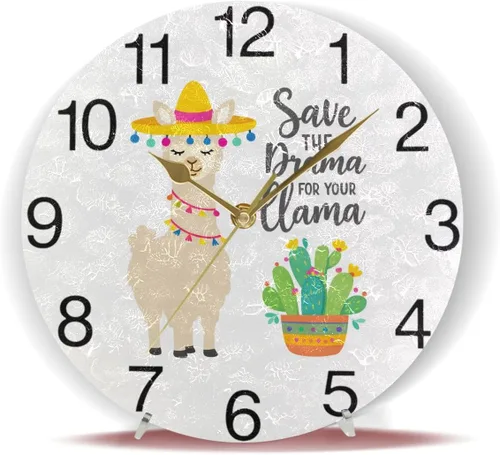 Vista 6 de senya Lindo reloj de pared redondo con diseño de cactus, pintura al óleo silenciosa sin tictac, decorativo para el hogar, oficina, escuela, reloj