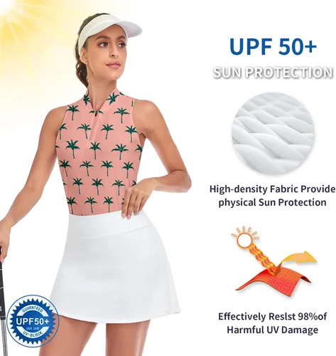 Vista 3 de Soneven Camiseta polo sin mangas para mujer, de secado rápido, cuello en V, ligera, con protección UV 50+