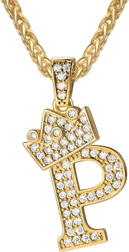 Vista 44 de U7 Crown Initial Number Necklace for Men Women A-Z Letter Pendant Chain a. Oro