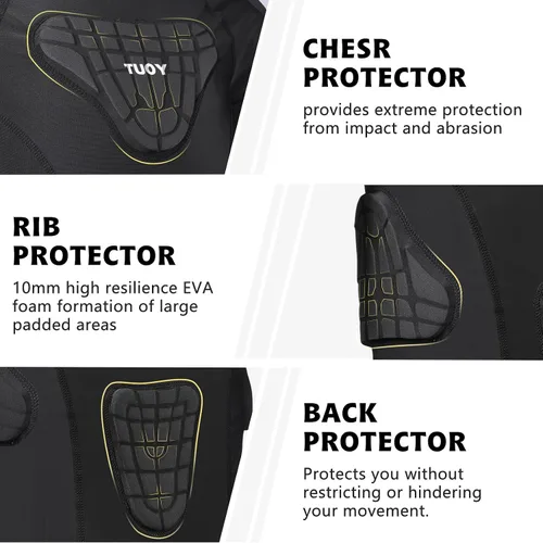 Vista 3 de Padded Shirt Youth Boys Padded Compression Sports Protective T-Shirt Kids Rib Chest Guard for Football Baseball Basketball
