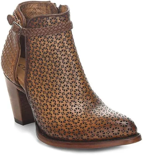 Vista 2 de Botines Cuadra para mujer en piel bovina con perforaciones con cremallera