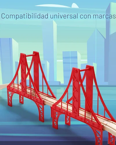 Vista 2 de SainSmart Jr. Juego de accesorios de tren de madera, juego de puente de suspensión doble, compatible con Brio, Thomas, Melissa y Doug