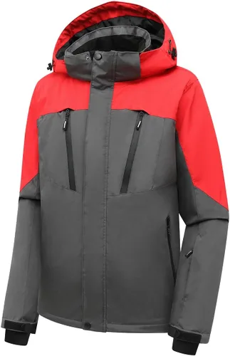 Vista 4 de PHIBEE Chaqueta de esquí impermeable para hombre, abrigo de nieve cálido a prueba de viento, chaqueta de lluvia con capucha
