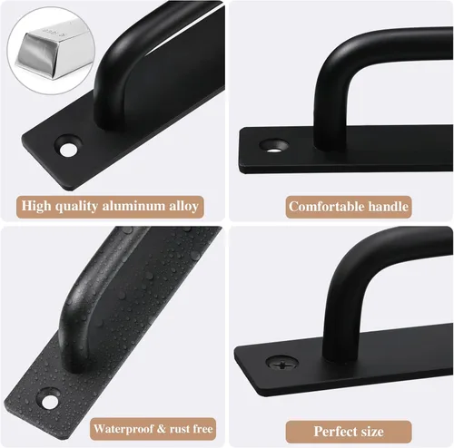 Vista 3 de Therwen 12 manijas de puerta tipo granero de 5.8 pulgadas, manijas de gabinete de cocina de aleación de aluminio, tiradores negros deslizantes