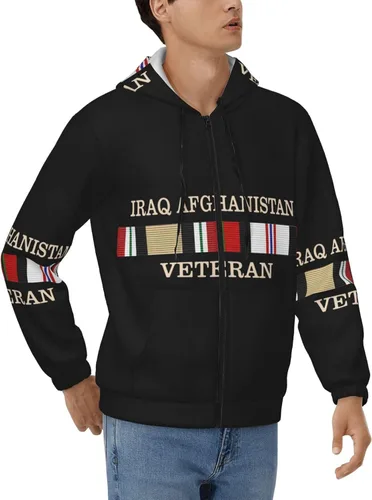 Vista 2 de Afganistán e Irak Veterano Sudaderas Hombres Mujeres Pullovers Chaqueta con cremallera completa Sudadera con capucha