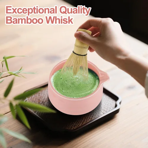 Vista 2 de [Usado] Juego de té Matcha de 7 piezas – Kit completo japonés Matcha con cuenco de cerámica, batidor y soporte de bambú, cuchara y reposo, tamiz