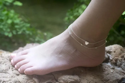 Vista 4 de Ankle Bracelet, Adjustable Double-Chain Layered Beaded Heart Charm Anklet for Women, Cute Love Summer Beach Leg Foot Jewelry, Boho Mom Friend