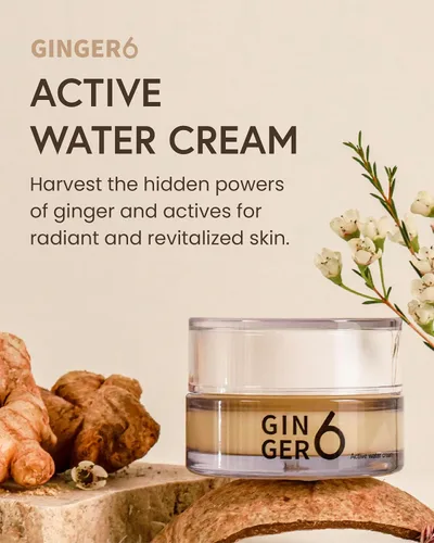 Vista 2 de Crema de agua activa para cara, 1.69 onzas líquidas, hidratante en gel hidratante ligero, crema de agua sin aceite con 76% de agua de jengibre, 10