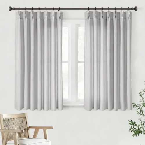 Vista 72 de Cortinas de lino de 63 pulgadas, juego de 2 paneles para sala de estar, beige natural, cortinas con pliegues pellizco entrenadas con memoria