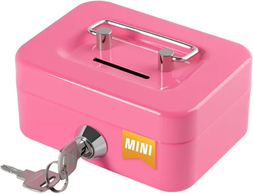 Vista 11 de Caja de dinero con cerradura y bandeja de dinero, caja de dinero de metal, caja grande para dinero 9.84 x 7.87 x 3.54 pulgadas, color negro