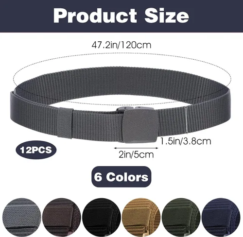 Vista 2 de Molain Paquete de 12 cinturones de nailon para hombre, 1.5 pulgadas, cinturón de lona de nailon para hombres y mujeres, 49 pulgadas de longitud