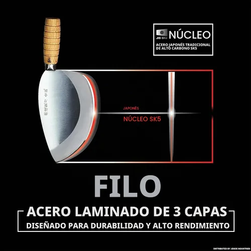 Vista 4 de Jende Master Kuo G5 Taiwán Cuchillo grande de atún con 3 capas laminado sk5 de acero inoxidable y RC 60