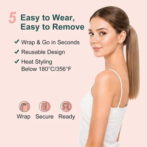 Vista 6 de Easyouth Extensión de cabello humano rubio con cola de caballo, extensiones de cabello humano rubio dorado con reflejos rubios, extensiones
