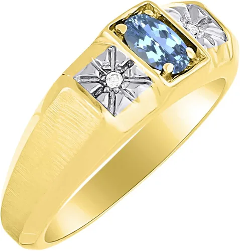 Vista 2 de RYLOS Anillos para hombre de oro amarillo de 14 quilates - Anillo de diamante y topacio azul 0236 x 0157in de color piedra preciosa anillos