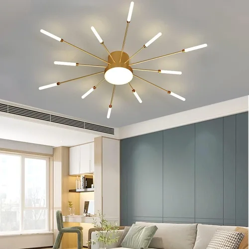 Vista 4 de Lámpara de techo LED regulable de 32 pulgadas, 12 luces de techo, lámpara de techo empotrada, iluminación de interior dorada para sala de estar, 12