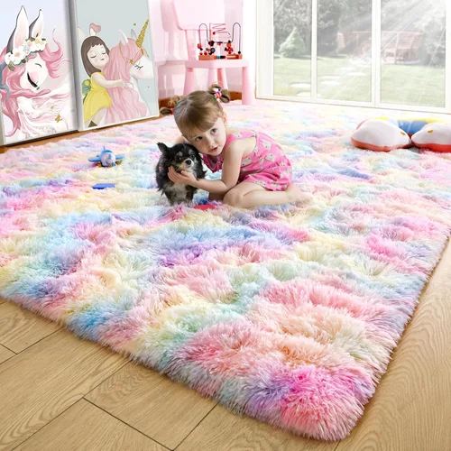 Vista 124 de Noahas Alfombras de Área Grandes y Esponjosas de 5x8 pies para Sala de Estar y Dormitorio, Alfombra Gruesa de Pelo Largo Beige y Blanca, Alfombra