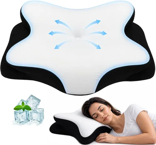 Vista 9 de Almohada cervical para el cuello, almohada de espuma viscoelástica gris & blanco