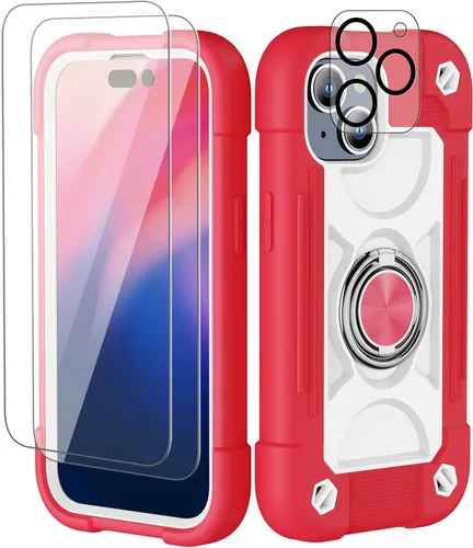Vista 119 de Funda para iPhone 11 de 6.1 pulgadas con soporte de anillo, con 2 protectores de pantalla de vidrio, resistente a los golpes, resistente a