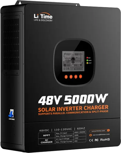 Vista 11 de LiTime Inversor híbrido solar de 3500 W, cargador de inversor solar todo en uno de 48 V CC a 120 V CA, controlador de carga MPPT integrado de 80 A