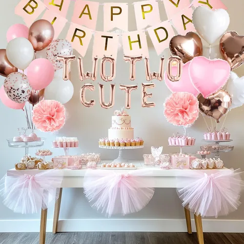 Vista 6 de Dos lindas decoraciones de cumpleaños, temática de ballet de bailarina 2º cumpleaños Tutú lindo decoración de segundo cumpleaños para niña, dos