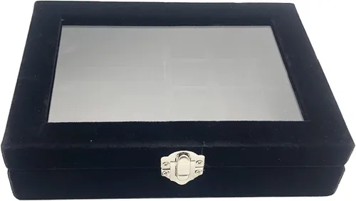 Vista 5 de Joyero organizador, caja de almacenamiento de joyería con tapa de vidrio transparente, caja de anillo de joyería de vidrio de terciopelo, caja