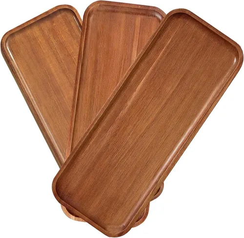 Vista 8 de Pequeñas bandejas y platos de madera maciza de acacia – Mini tablas de madera para charcutería, tabla rectangular para quesos para alimentos, baño