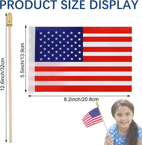 Vista 2 de AUGSHY Banderas pequeñas de mano estadounidenses, paquete de 22 banderas americanas pequeñas en palo, bandera estadounidense en palo de 5 x 8