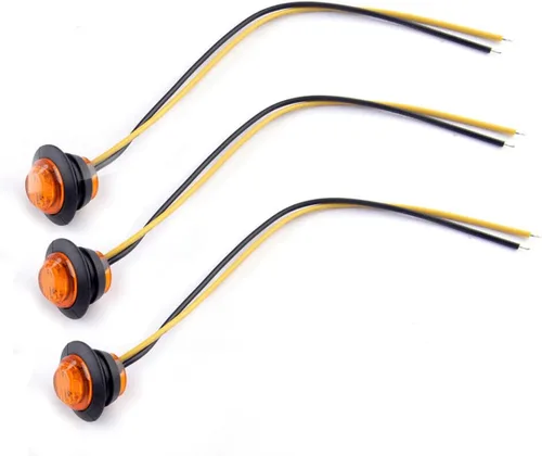 Vista 6 de juego de 10 luces LED selladas impermeables ámbar de 3/4" mini redondas, luces indicadoras delanteras, traseras y laterales, luces de gálibo