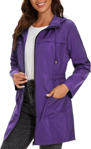 Vista 2 de Zando Chaquetas de lluvia para mujer, abrigos impermeables para mujer, chaqueta rompevientos con capucha para mujer