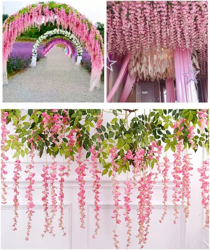 Vista 6 de NatureMan Paquete de 12 guirnaldas de flores artificiales de glicina, flores falsas de seda de 3.6 pies para colgar en interiores y exteriores