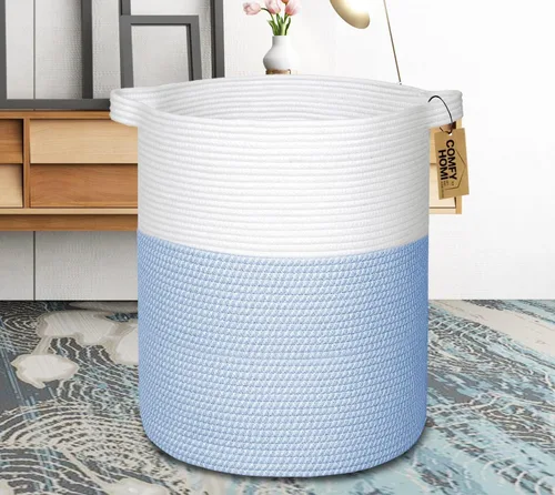 Vista 3 de COMFY-HOMI - Cesta de lavandería XXL grande con asas, cesta de manta, cesta decorativa de cuerda de algodón para la sala de estar, cesta