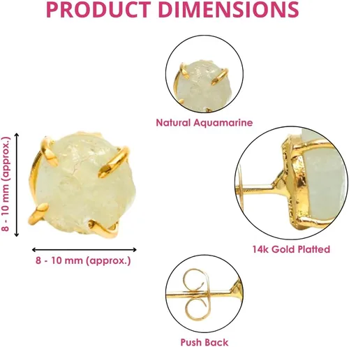 Vista 113 de Gempires Natural Raw Prong Setting Stud Earrings, 8-10 mm Crystals Earring, Handmade Jewelry, Gift for Her