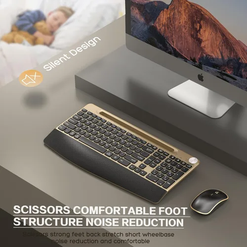 Vista 5 de JOYACCESS Combo de teclado y ratón inalámbricos, teclado inalámbrico de tamaño completo de 2.4 GHz con cómodo reposamuñecas, rueda de volumen