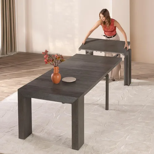 Vista 44 de Transformer Table - Mesa de comedor extensible de madera maciza, asientos 2-12, mesa de comedor expandible, muebles que ahorran espacio, muebles