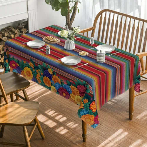 Vista 2 de Horaldaily Mantel rectangular para fiesta de México, 52 x 70 pulgadas, diseño de Cinco Dia De Los Muertos de Halloween, Día de los Muertos, lavable